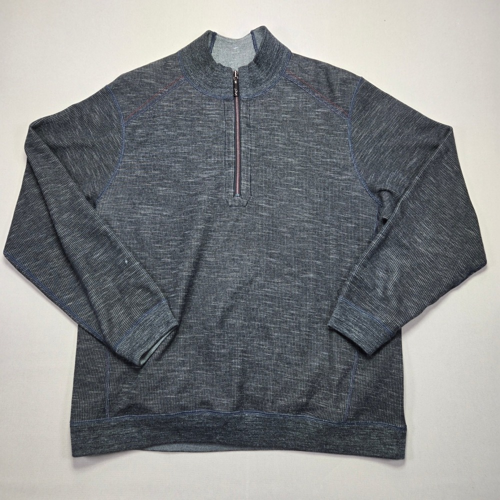 Tommy Bahama Quarter Zip Reversible Pullover Textured Marlin Logo Sweater Mens